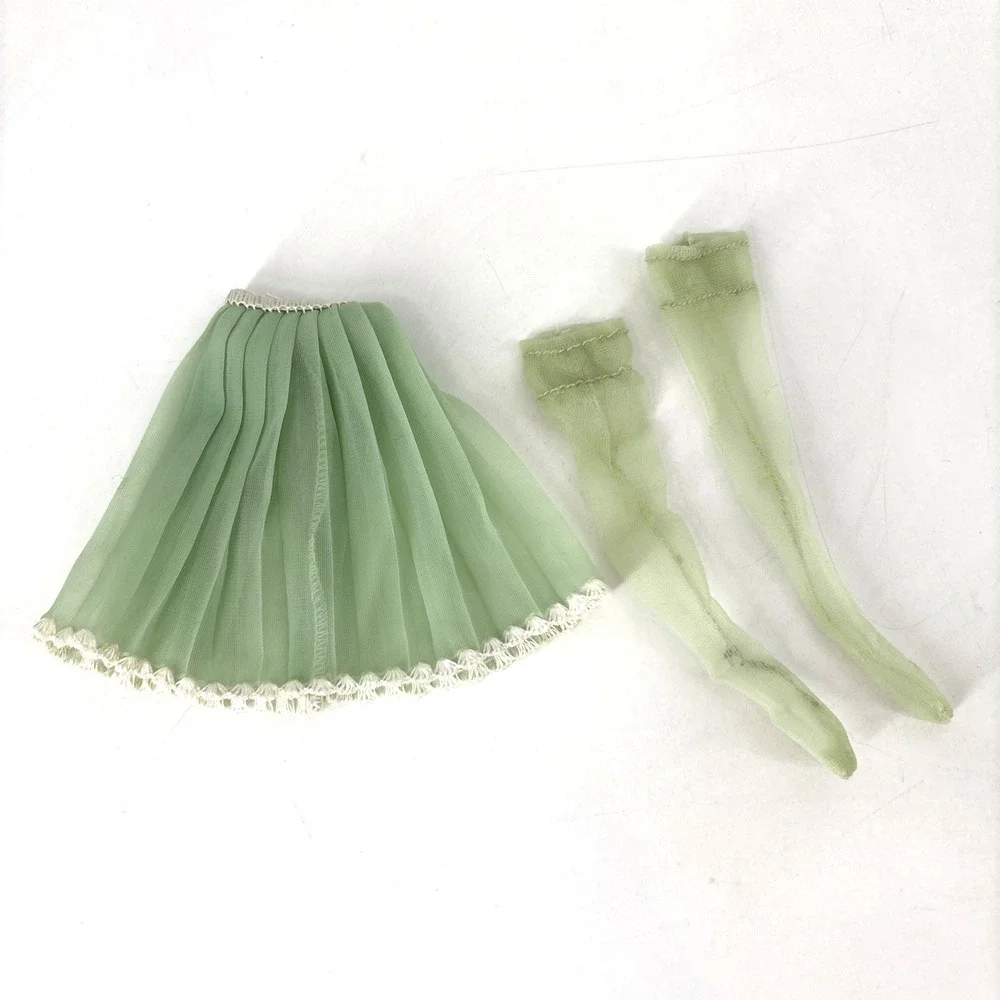 Vintage 60s Barbie Mint Green Sheer Nylon Stockings w Pleated‎ Skirt Lace Trim